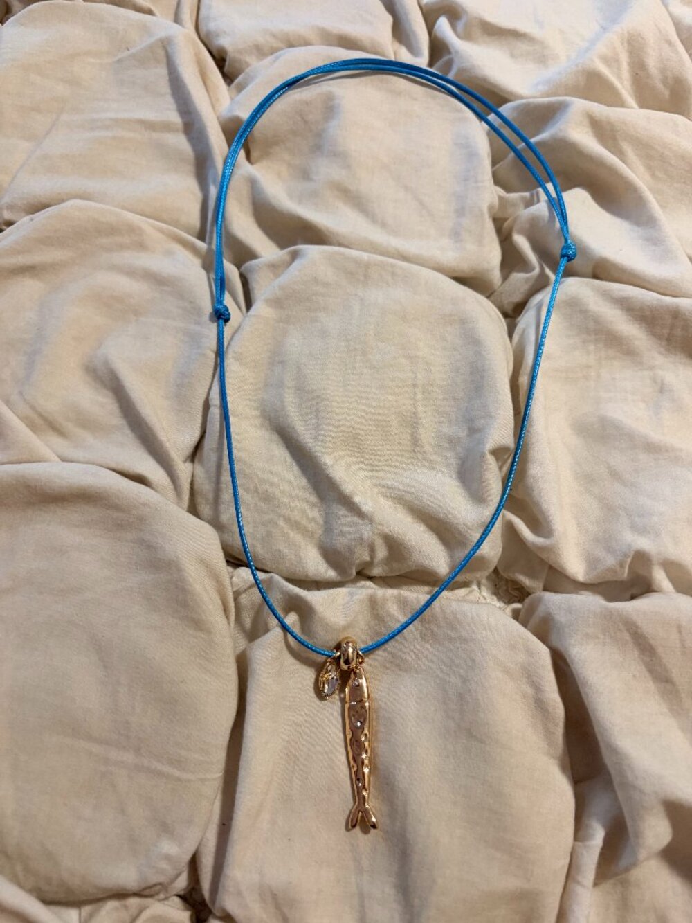 Free People Gold Sardine Charm Blue Cord Necklace